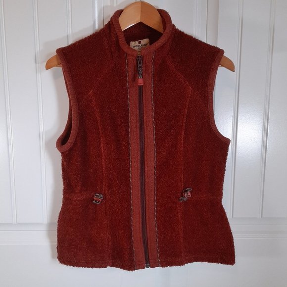 Woolrich Women's Brick Red Faux Shearling Full Zip Vest SZ S - Picture 1 of 10